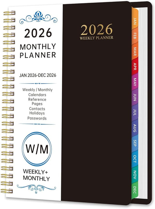 2026 Planner Weekly and Monthly, 2026 Academic Year (January 2026 - December 2026) Calendar wirh Tabs, Agenda Book for School Student, Teachers, Office Supplies,Home, 6" x 8.5" (Black JAN2026-DEC2026)