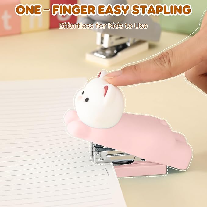 Honagu Mini Cute Animal Stapler with Staples, Cartoon Stereoscopic Silicone (PVC) Stapler, Labor-Saving Office Supplies for Teachers, Students,Girls,Gift Stocking Stuffers for Kids (Pink Puppy)