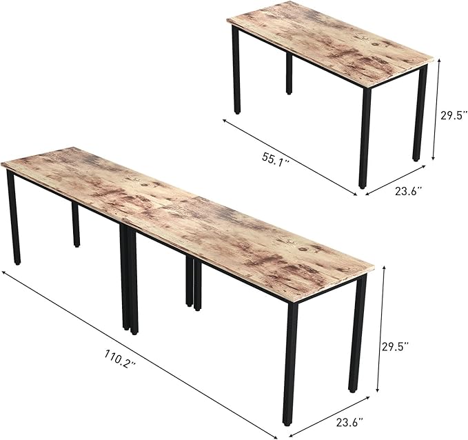 Bonzy Home Conference Tables 9ft Office Computer Desk for Meeting Room Study Writing Printer Podcast Table for 4-8 People Rustic Brown 2PCS 110.2"x23.6"x29.5"