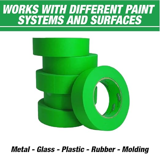 LAUCO DINOGREN High Performance Masking Tape for Car Paint, Heat & Water Resistant, Multi-Purpose Green (1.5 in (6 Rolls))