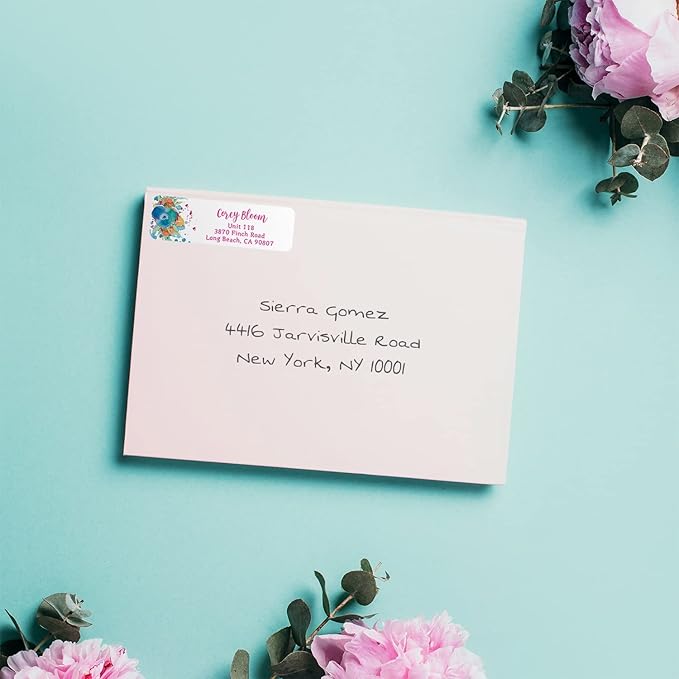 Bright Watercolor Floral Rolled Address Labels / 5 Vibrant Flower Bouquet Designs/Roll of 500 Personalized Address Labels/Designer Return Address Stickers in Elegant Plastic Dispenser