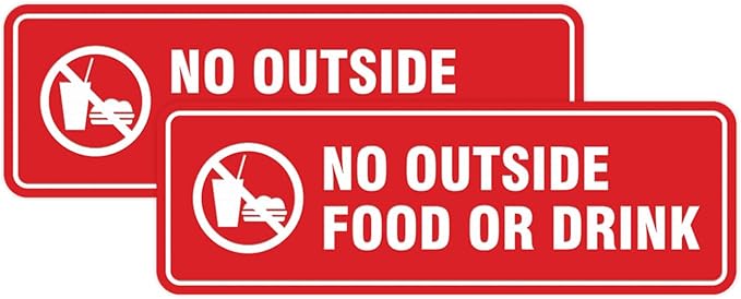 Standard No Outside Food or Drink Door/Wall Sign -Red - Large 2 Pack