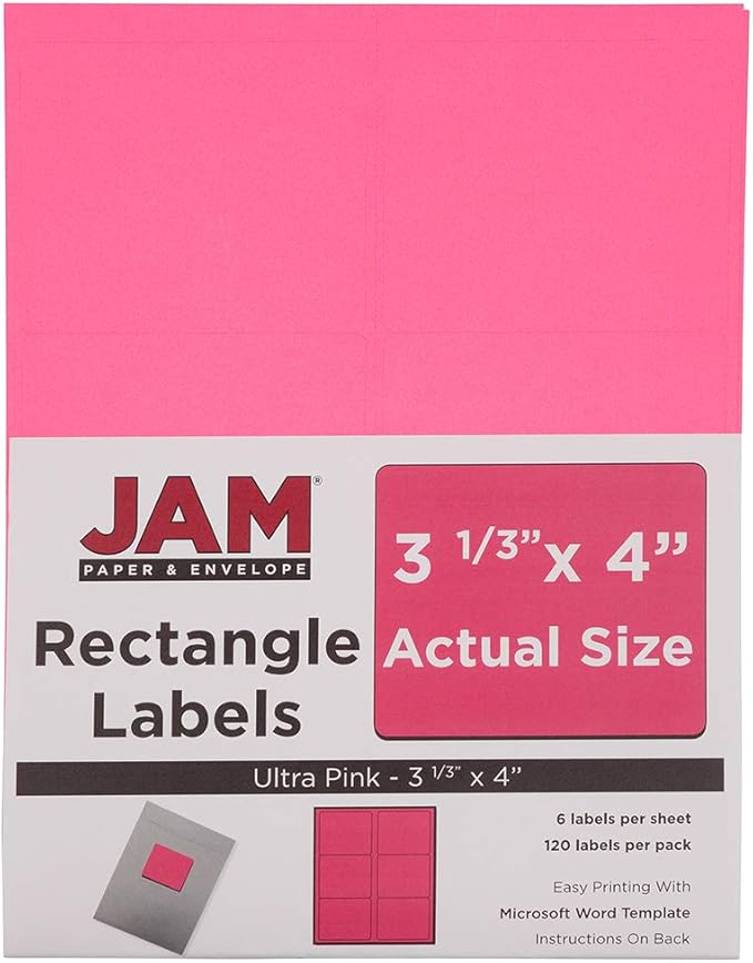 JAM PAPER Shipping Address Labels - Large - 3 1/3 x 4 - Pink - 120/Pack