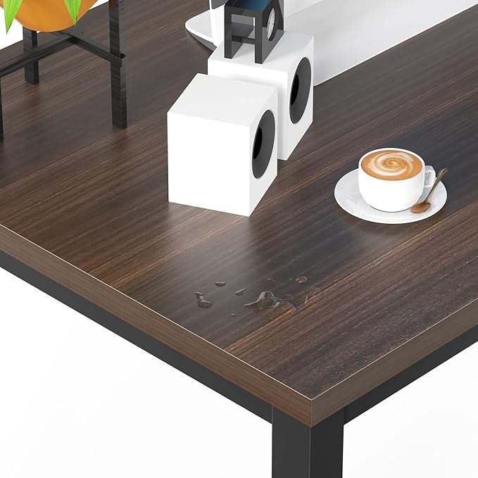 NSdirect Large Office Desk for Home Office, Large 63” Computer Desk Table, Wide Writing Study Desk for 2 Person, Metal Sturdy Frame Thicker Steel Legs, Black Chocolate