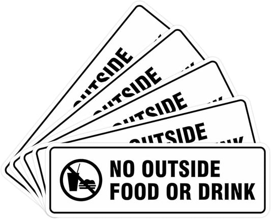 Standard No Outside Food or Drink Door/Wall Sign - White - Small 5 Pack
