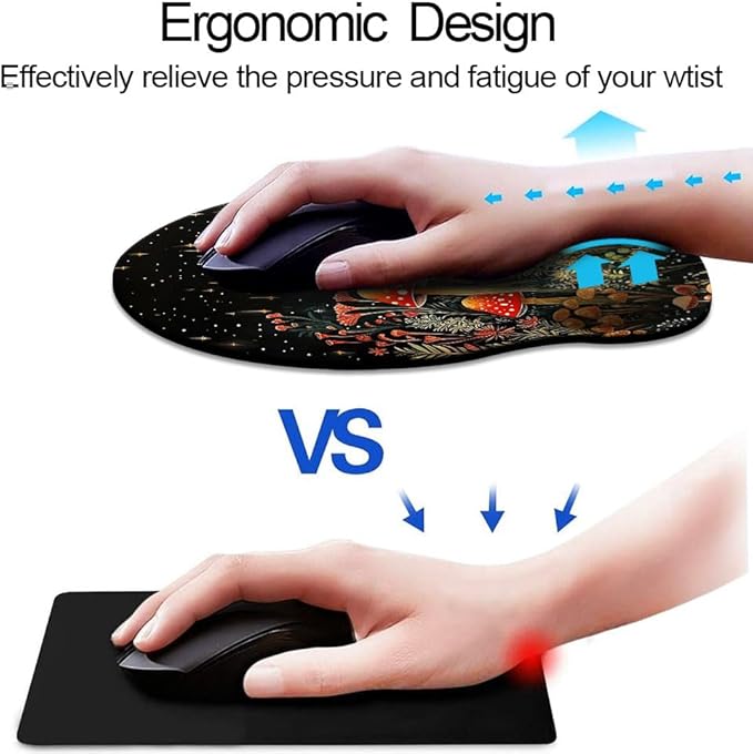 Ergo Comfort Gel Wrist Rest Mouse Pad-Ergonomic Office Mousepad with Wrist Support-Non-Slip, Design Desk Accessories Mat for Home&Game Decor Mushroom Star