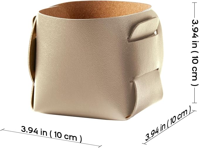 HOMIEAZICOZI 2-Pack Cork Leather Desk Accessories Storage - Pencil Pen Holder - Makeup Brush Holder Organizer - Stylish Addition to Home Decor (Champagne Gold)