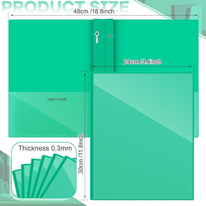 Henoyso 24 Pcs Plastic Folders with Clear Front Pocket and 3 Prong Take Home Plastic 2 Pocket Folder Back to School for Students Parent Teacher Communication for School Office (Green)