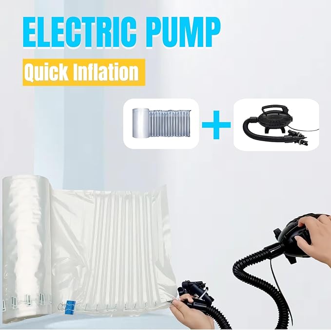 Large Bubble Cushioning Wrap 15.7" x 262 Ft Inflatable Air Pillow for Shipping Packing Moving Heavy Duty Eco-Friendly Packing Supplies for Fragile Items with Pump, Glass Bottle Packaging