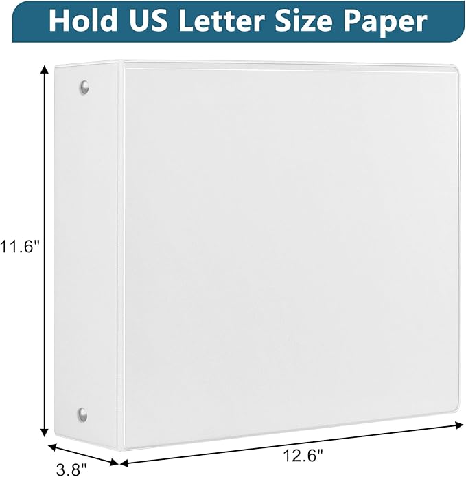 3-Inch 3 Ring Binder, Standard 3" Round Ring Binder Fit Letter Size Paper, Presentation View Binders, White, 6-Pack