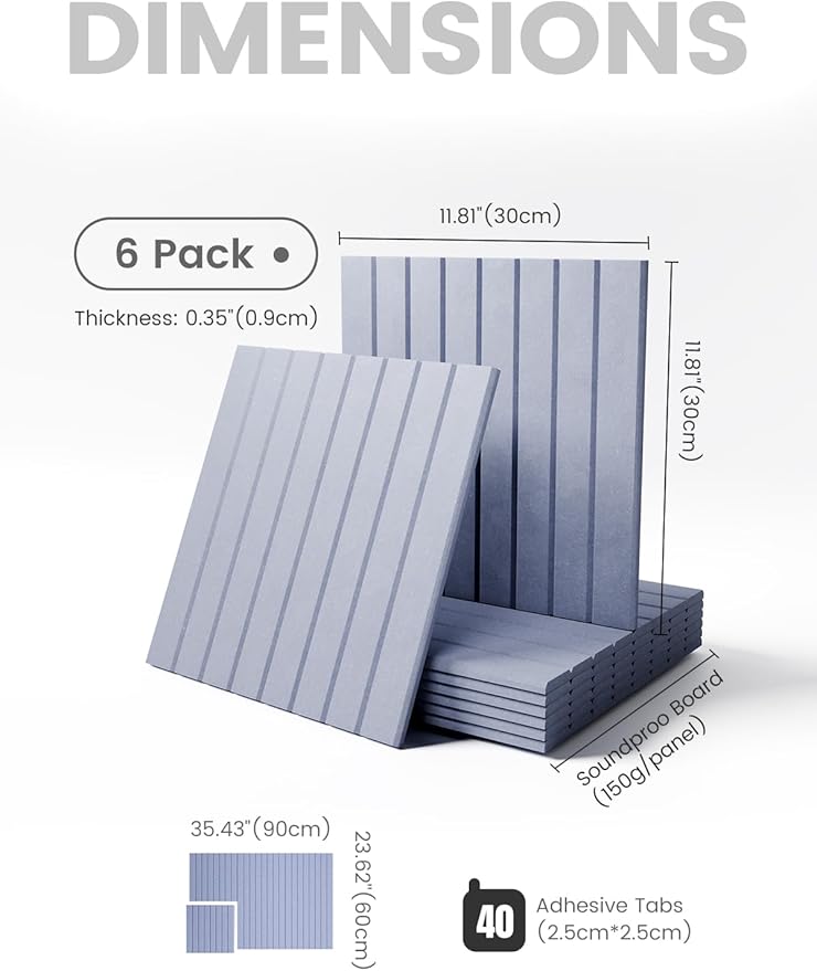 Large Felt Bulletin Board 36" x 24" Cork Board Alternative-6 Pack with 40 Safe Removable Adhesive Tabs, Cork Boards for Walls for Home Office Classroom Pin Board (Soft Periwinkle)