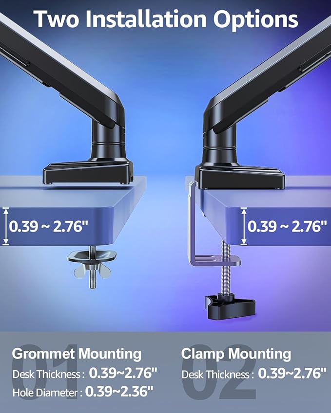 Dual Monitor Mount for 32 27 24 22inch Screens, Gas Spring Monitor Stand for 2 Monitor, Full Adjustable Monitors Desk Mount with C-Clamp＆Grommet Base, Each Arm Holds 4.4-22 lbs, Freelift Pro Black