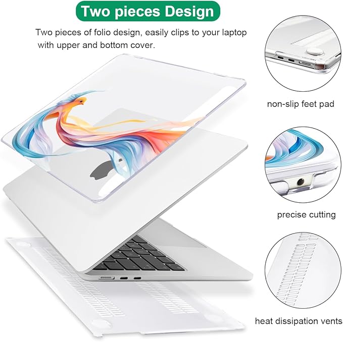 Case Compatible with MacBook Air 13.6 inch 2025 2024 2023 2022 Release Model M2 A2681 M3 A3113 M4 A3240 Cover, Pattern Plastic Hard Shell for Mac Air 13.6" M4 2025 Touch ID, Ribbon Bird