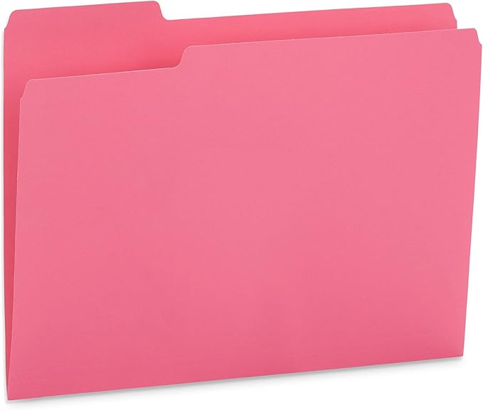 100 Blue Summit Supplies Pink File Folders, Letter Size with 1/3 Tab, Durable 11pt Paper, Pink File Folder 100 Pack, Holds Letter Size Documents