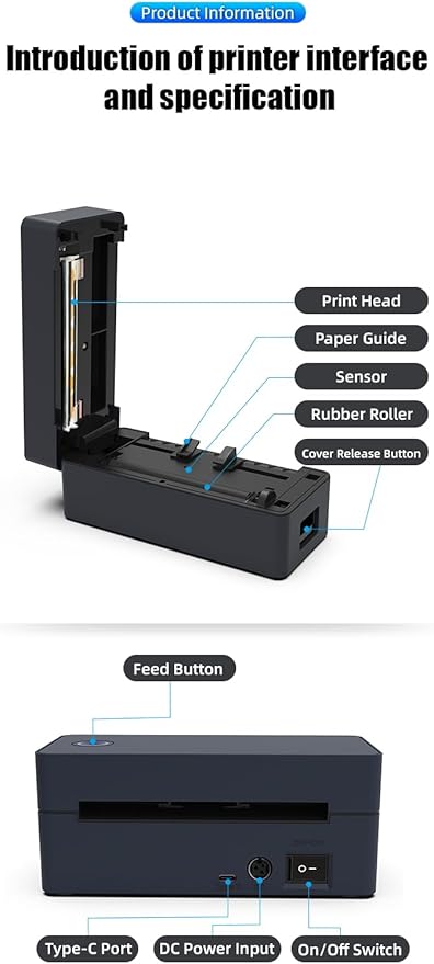 Thermal Label Printer 4x6 Shipping Label Maker for Small Businesses,Support Android,Mac,iPhone and Windows,Widely Used for Amazon,Ebay,Shopify,Etsy,USPS (Small Printer, Black)