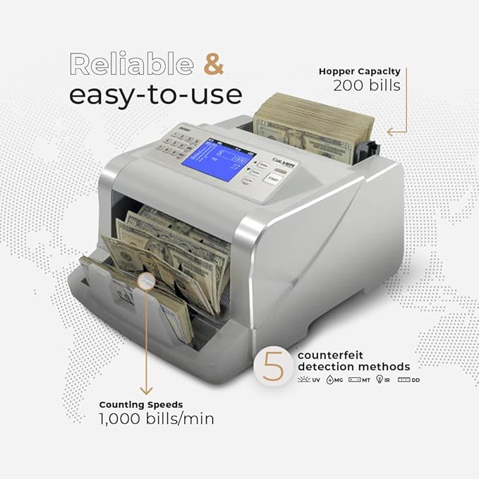 USD EUR CAD GBP MXN Money Counter Machine, Quick Mixed Denomination Bill Counter, Counterfeit Detection UV/MG/IR/DD/MT/DBL/HLF/CHN, with Printer Included, S6500