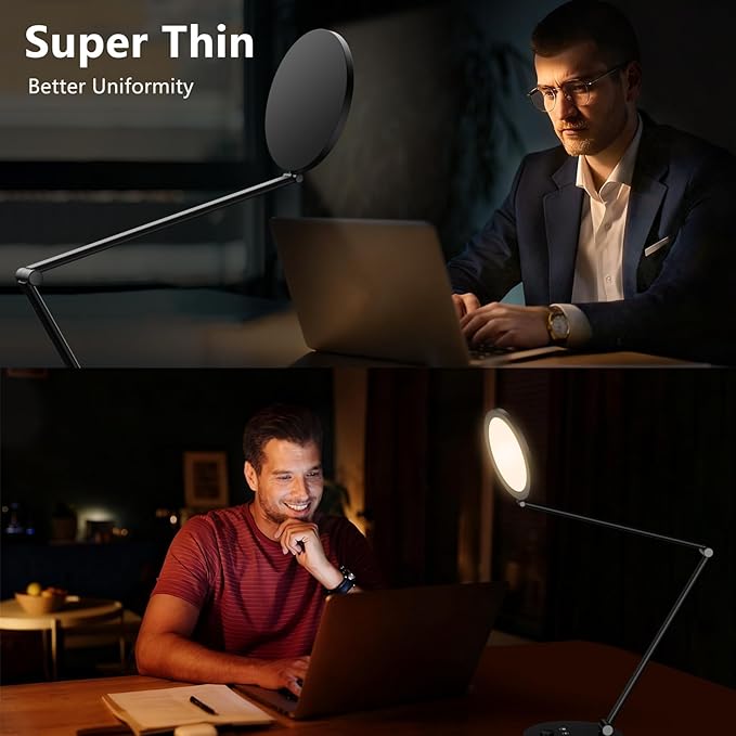 LED Desk Lamp for Home Office, Eye-Caring Modern Desk Light, 3 Color Temperature 10 Brightness Computer Light, Dimmable Desk Light with Memory & Timer Func, Metal Swing Arm Table Lamp