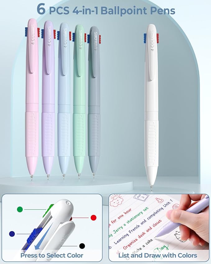 Four Candies 56 PCS Aesthetic School Supplies with Cute Pencil Case, 6 Multicolor Pen, 12 Pastel Highlighters, 5 Gel Pens Black Ink, 9 Mechanical Pencils for Student Stationary Set Preppy Stuff (Blue)