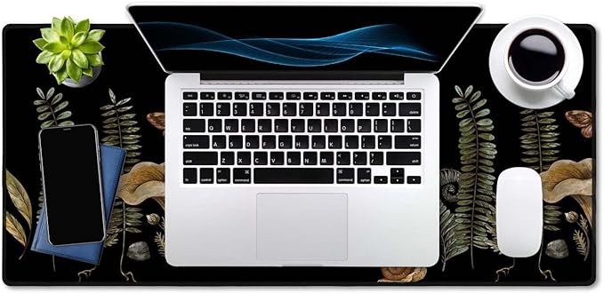 SSOIU Cute Witch Magic Mushroom Forager Fern Desk Mat, Boho Extended Mouse Pad, Extra Large Gaming Desk Pad Non-Slip Water-Resistant Rubber Base Computer Keyboard Mouse Mat, 35.5 x 15.7-inch