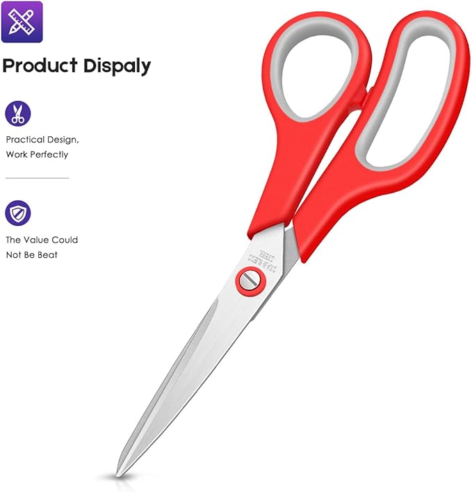 Scissors Bulk 20-Pack, Taotree 8" All Purpose Scissors, Soft Comfort-Grip Stainless Steel Sharp Shears for School Supplies Office Desk Home, Classroom Teacher Sewing Fabric Craft, Right/Left Handed