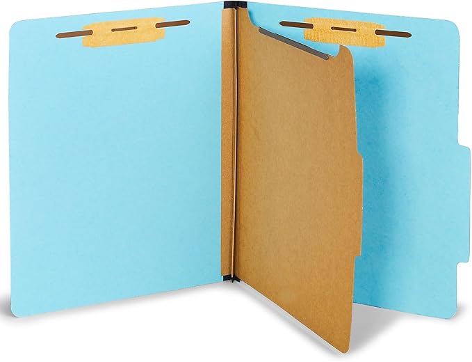 Staples 614424 Pressboard Classification Folders 2/5 Top Tab LTR 1 Div Lt Blue 20/Bx