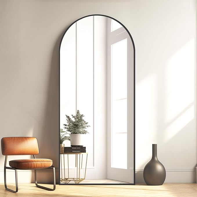 MELOMOIR 71"x32" Large Mirror Full Length, Arched Full Length Mirror with Stand, Large Floor Mirror for Bedroom Living Room Cloakroom Gym, Hanging Standing or Leaning, Black