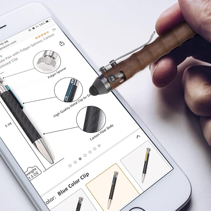 Cool Hand 4.5'' Bolt Action Pens, EDC Ballpoint Ink Refillable, Stylus for Touch Screen, Ergonomic Grip, Hold in Texture with Finger Grooves