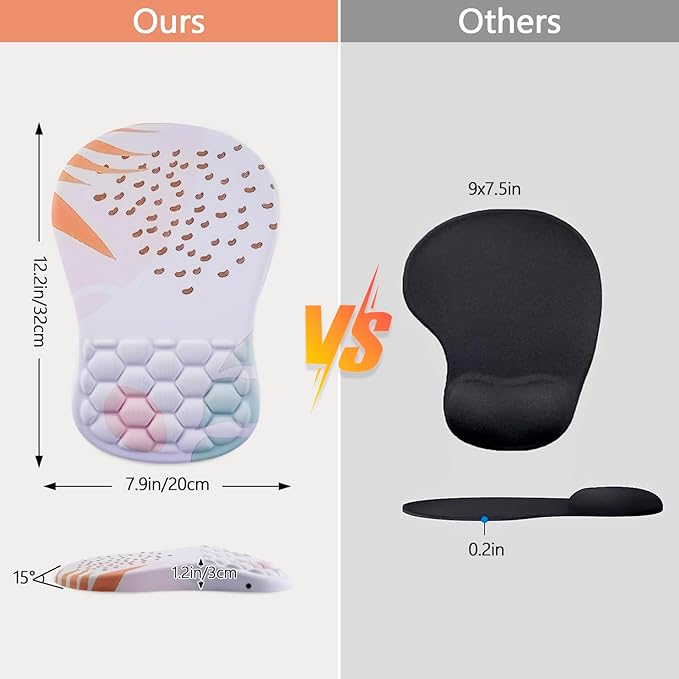 Mouse Pad Wrist Support, Ergonomic Mouse Pad with Wrist Rest, Comfortable Computer Mouse Pad for Laptop, Pain Relief Mousepad with Non-Slip PU Base Tropical Leaves