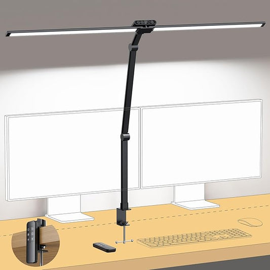 TROND LED Desk Lamp with Clamp, 29.55'' Tall Desk Light with Remote, 1500LM Bright Table Lamp, Swing Arm Clip on Light, Eye-Caring, Touch Control Dimmable for Home Office Monitor Reading Study Task