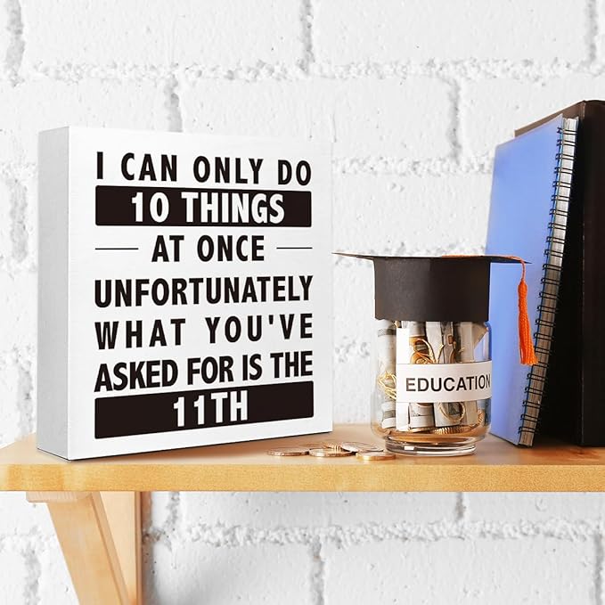 ‌WUZYOU Inspirational Wood Box Sign - "I Can Only Do 10 Thing" Wooden Block Sign, 5x5x1 Inch Self-Acceptance Desk Decor for Daily Motivation