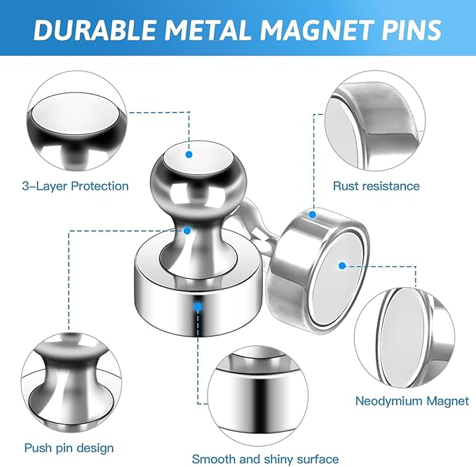50Pack Magnets for Whiteboard,Strong Silver Refrigerator Magnets,Fridge Magnet,Map Magnets,Small Push Pin Magnet for Whiteboard,Fridge,Office,Classroom