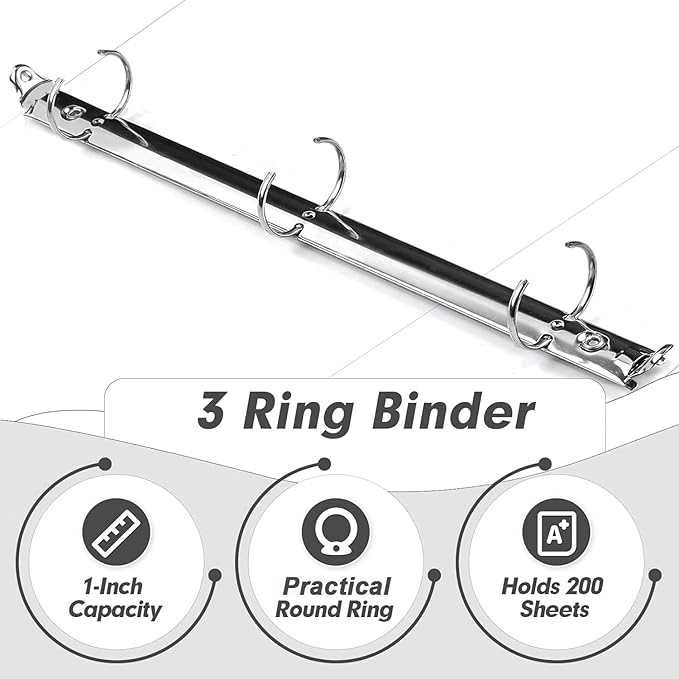 3 Ring Binder 1 Inch, PANDRI 12 Pack 1-Inch Binder Fits Letter Size 8.5'' x 11'' Paper, Versatile Binders for Office Home School, 2 Pockets, White