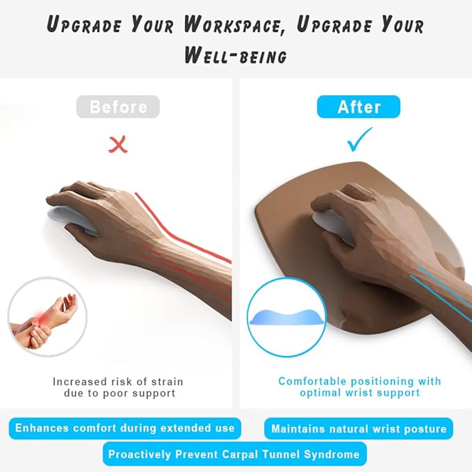 ErgoFlow Gel Wrist Rest Mouse Pad - Ergonomic Cushion for Desk, Cute Aesthetic Computer Decor for Women; Small Mousepad Mat & Laptop Pads - Office, Home Support & Ergo Accessories Supplies (00black)