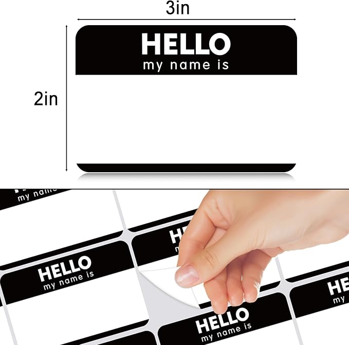 Zacool 480 Pcs Black Name Tag Stickers (3 "x 2") Identification Badges,Peel and Stickers "Hello My Name is" Name Tags Stickers Newborn Baby Name Sticker for Themed Party Family Home School Office