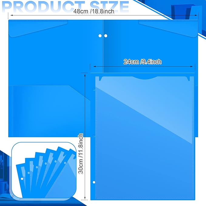 Henoyso 36 Pcs 2 Pocket Plastic Folders with Clear Front Pocket 3 Hole Punched File Folder Letter Size Take Home Documents Holder for Paper Holder Office Business Back to School Supply (Blue)