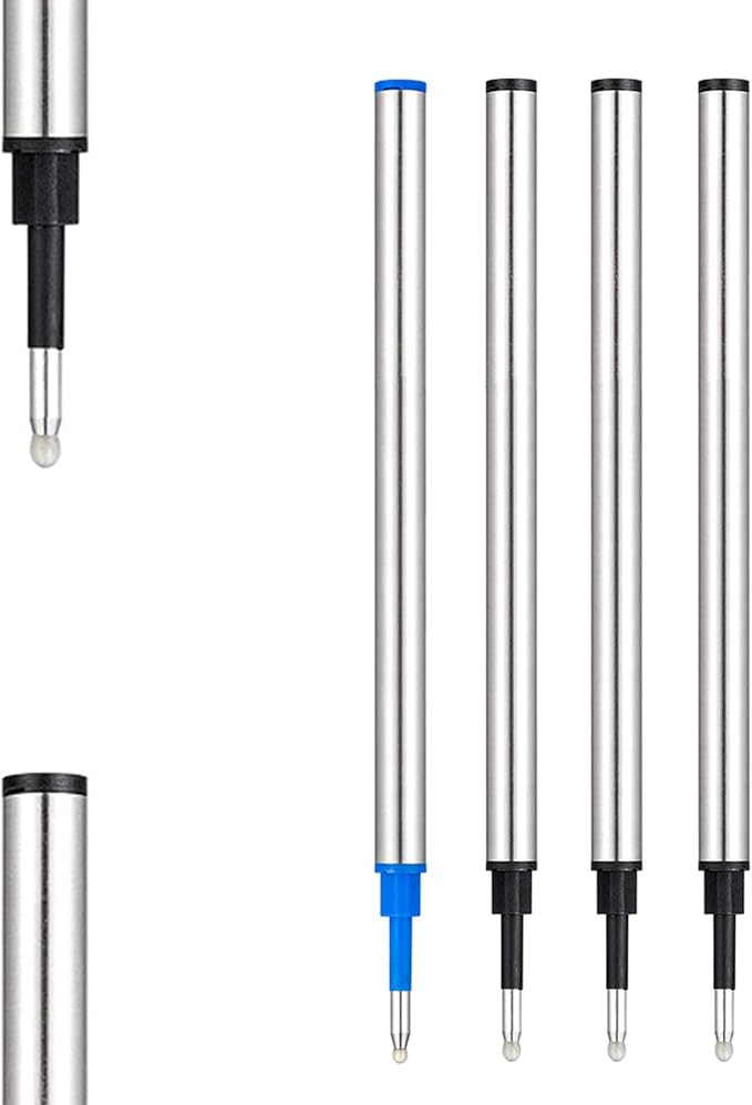 DunBong Rollerball Pen Refills, Roller Ball Fine Point 0.5mm, Red Ink Refill Pack of 5 - Replaceable Ballpoint Pen Refills Medium Point (Black)