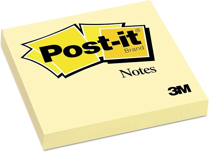 Post-it Notes 3x3 in, 12 Pads, America's #1 Favorite Sticky Notes, Canary Yellow, Clean Removal, Recyclable (654)
