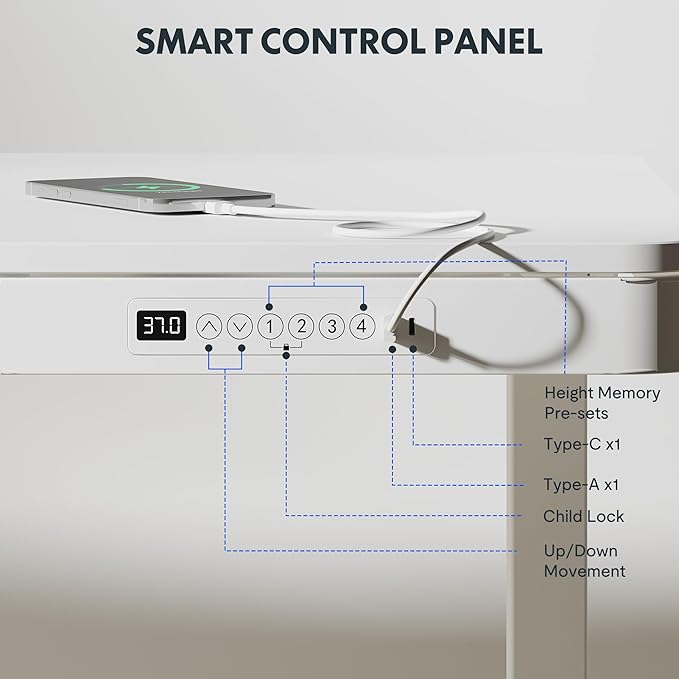 FLEXISPOT 55" White Electric Standing Desk with Drawers, Quick Assembly Home Office Sit Stand Desk with Storage, USB Charging, Computer Desk for Home Office (White Top + Adjustable Frame, Comhar)
