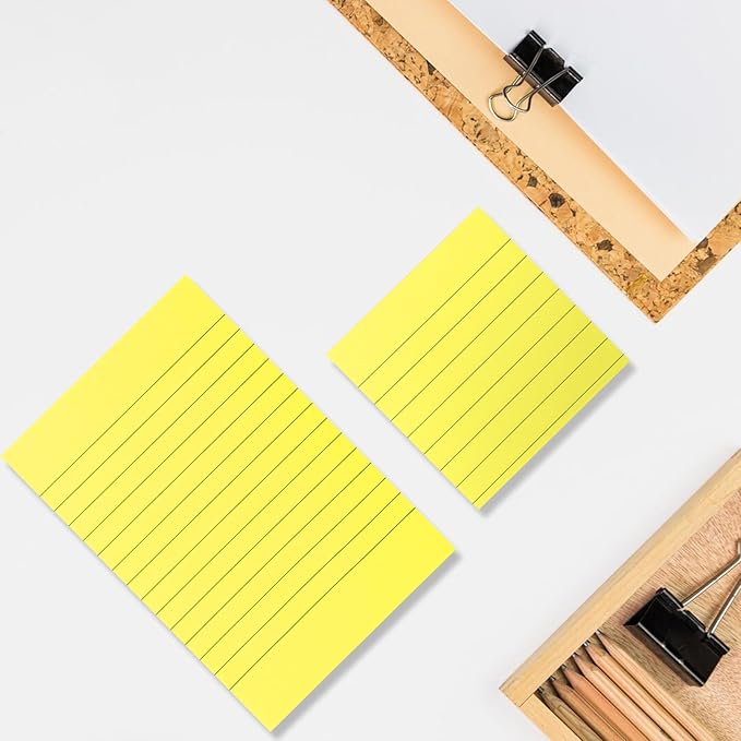 NatureTouch Lined Sticky Notes 6 Pads 3x3 and 4x6 inches Self-Stick Notes Pads with Power Sticking,Bright Ruled Post for School, Home, Office-Yellow