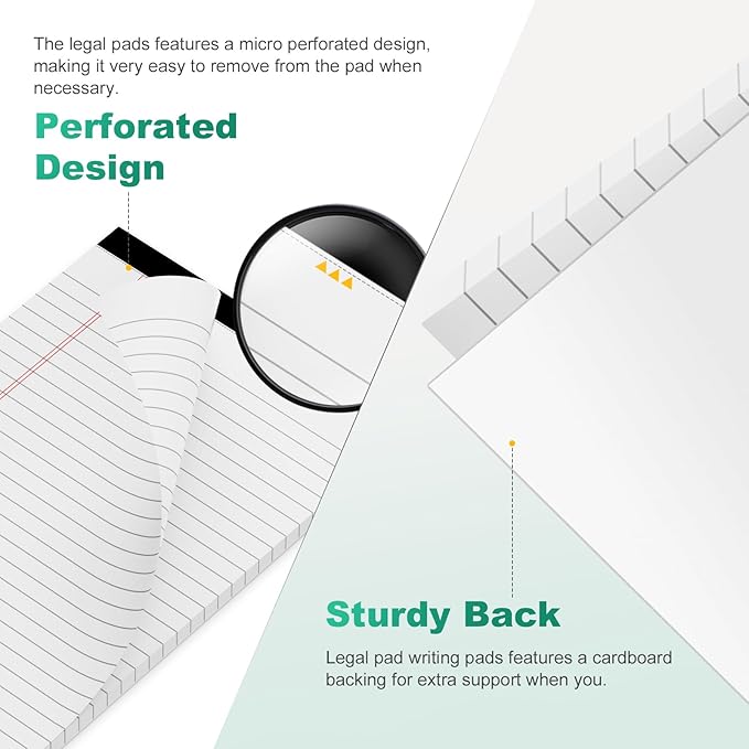Legal Pads 5x8 Inch, 4 Pack, Narrow Ruled, 5x8 White Legal Pad, Mini Double-Sided Printing Notepad Perforated Note Pads 5x8" Lined Paper, Lined Writing Pads for Office Home School, 30 Sheet/Pad