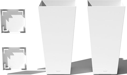 Veradek V-Resin Indoor/Outdoor Taper Planter (White, 30 inch - 2 Pack with 2 Saucer Trays)