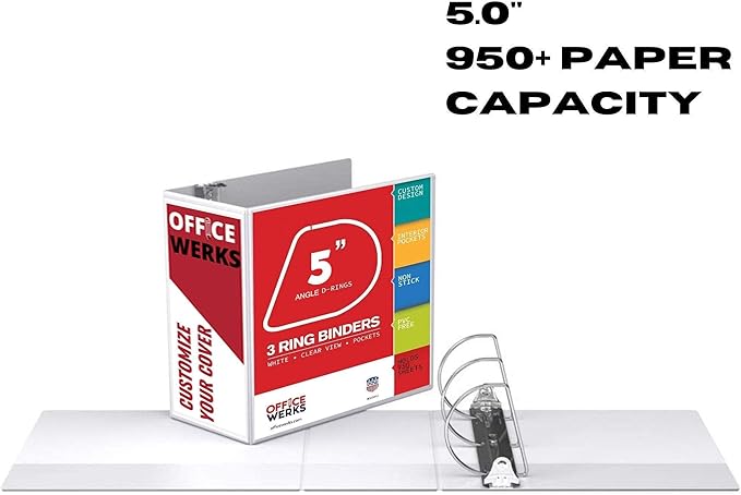 3 Ring Binder, Professional D Ring 5 Inch, Presentation Folder for Standard Pages 8.5 x 11 with Pockets, Crystal Clear View White (4 Pack)