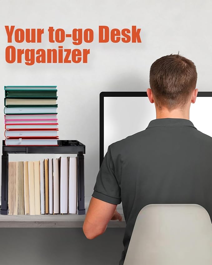 Locker Organizer Shelf， Adjustable Width and Height, Stackable, Ideal Locker Shelf for School, Office, Gym Lockers, or Even Kitchen Cabinets & Under Sink Organization (Black 2 Pack)