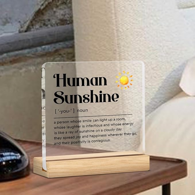 Human Sunshine Gifts for Women Men, Appreciation Gifts for Coworker Teacher Employee Nurse Coach Mentor Inspirational Gift for Friends Sister Mom Aunt, Human Sunshine Acrylic Desk Sign Office Decor