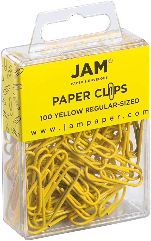 JAM PAPER Colorful Standard Paper Clips - Regular 1 Inch - Yellow Paperclips - 100/Pack