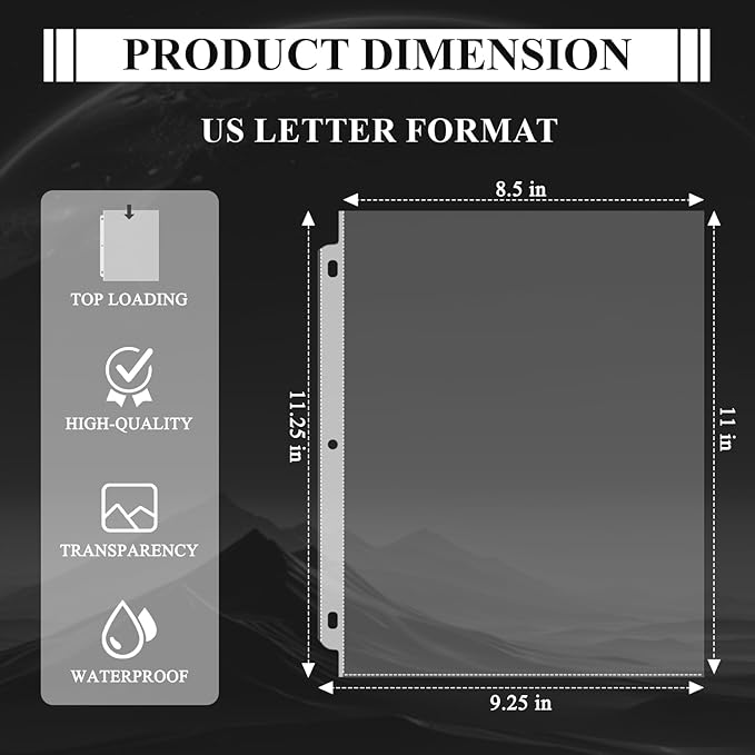 Page Protectors for 3 Ring Binder, Sheet Protectors 8.5 x 11 Inch, 200 Per Box Clear Sheet Protectors for 3 Ring Binder, Plastic Sleeves for Paper 8.5x11 Heavy Duty, Top Load & Reinforced 3-Hole.