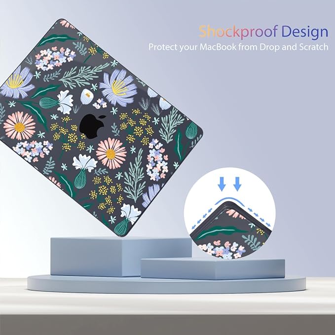 Teryeefi for MacBook Pro 13 inch Case 2024,2022-2016 Release Model M2 M1 A2338 A2289 A2251 A2159 A1989 A1706 with Touch Bar, Design Hard Shell Cover with Keyboard Cover, Elegant Flowers Leaves