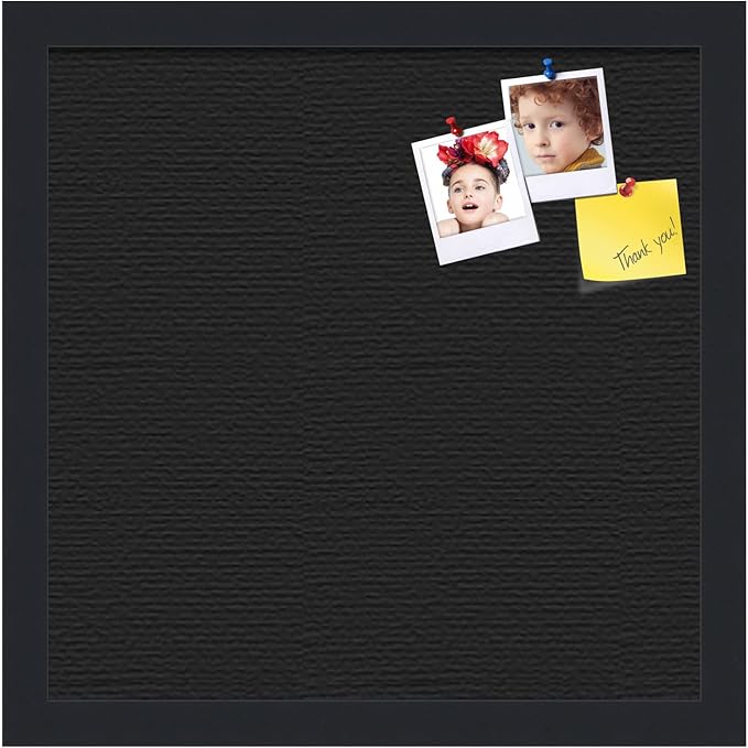 PinPix 14x14 Inch Cork Bulletin Board. This Decorative Framed Pin Board Comes with Solid Black Design and a Satin Black Frame. Ideal for Home Office Decor or Message Board (PinPix-622)
