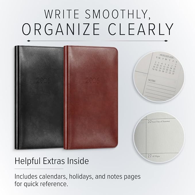 Gallery Leather Pocket Weekly Monthly Planner 2025-2026, Elegantly Bound Calendar Planner and Notebook with Stylish Gold-Gilded Page Edges, 12 Months - Caribbean Sunset - 6 x 3.25 "