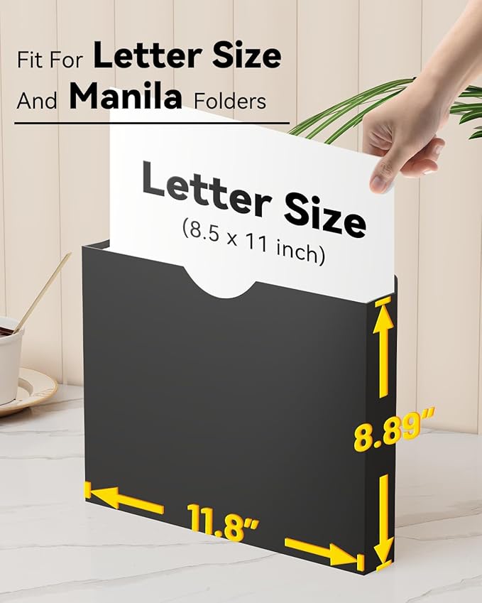 ANSOOK 1 Inch Plastic File Jackets, Manila File Folders Letter Size, Heavy Duty Expanding File Folders, Expansion Pocket, Reinforced Straight Cut Tab, 12 Pack, Black Folders for Office School Home